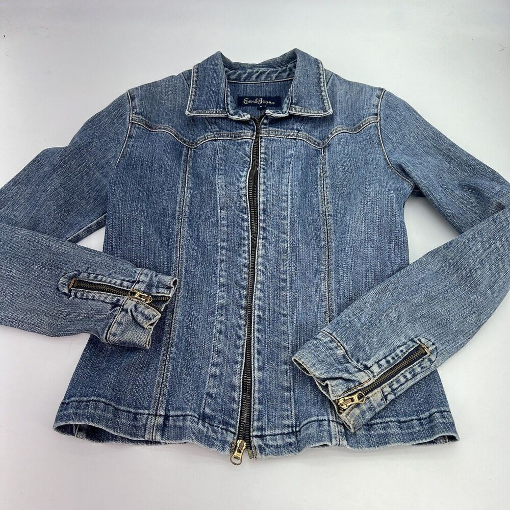 Earl Jean Blue Denim Full Zip Jacket Size Small